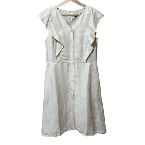 NWT - J. Crew - Ruffle-sleeve linen-cupro blend dress - Size 6 - Westhered Sand - Picture 4 of 7